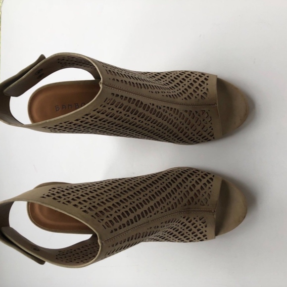 Taupe Bamboo open Toe Mesh Chunky heel Shoe - Picture 2 of 4